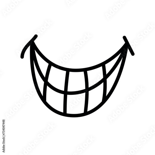 Cartoon teeth smile line icons set. Character hand.