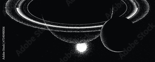 Stars and exoplanet in outer space. Futuristic landscape, with noise texture . Night landscape with starry sky .Vector illustration