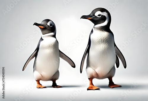 two penguins on white background