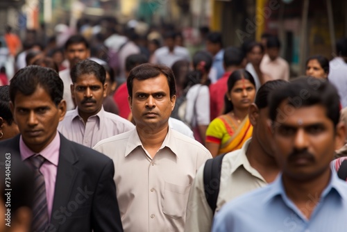 Crowd of people walking street in India