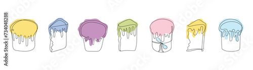 Set of colorful Easter Kulich cakes with icing. Continuous one line drawing. Traditional Ukrainian Easter cupcakes. Vector illustration isolated on white. Design element for print, greeting.