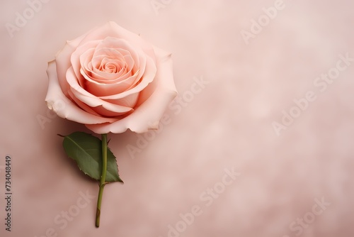 A captivating top-down view of a single pink rose on a pastel blush background  offering a beautiful canvas for personalized text messages.