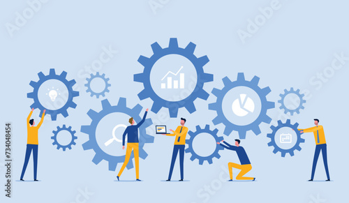 Flat vector illustration design Business process concept and business team working meeting for project brainstorming with developer creative planning management concept
