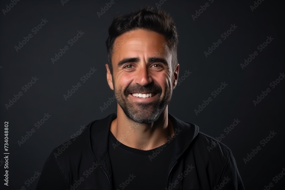 Portrait of a handsome man smiling at the camera on a dark background Portrait of a handsome man smiling at the camera on a dark background