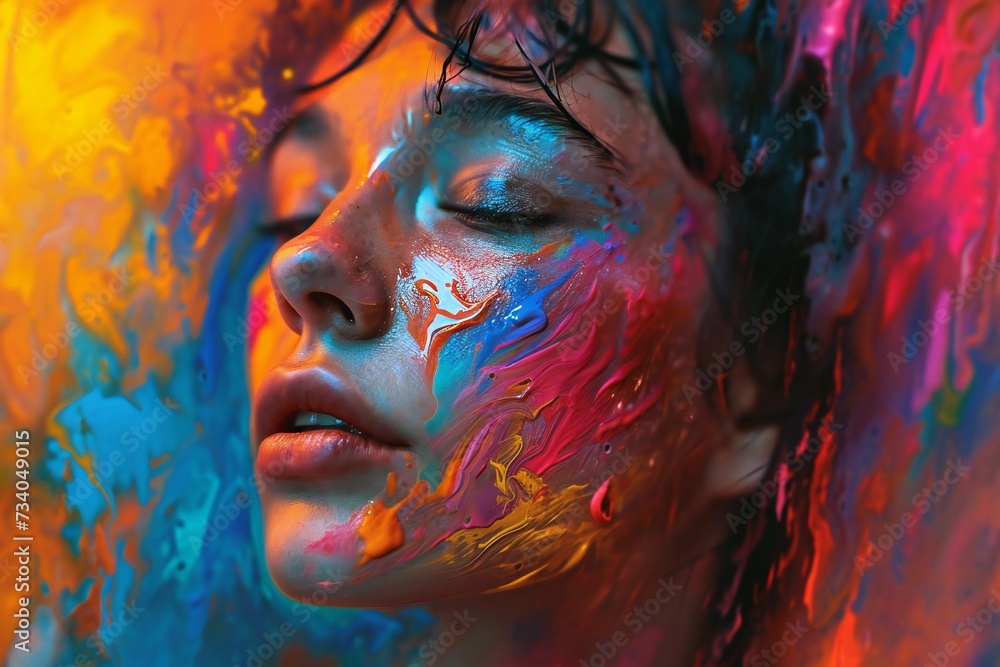 Painted portrait with vibrant colours