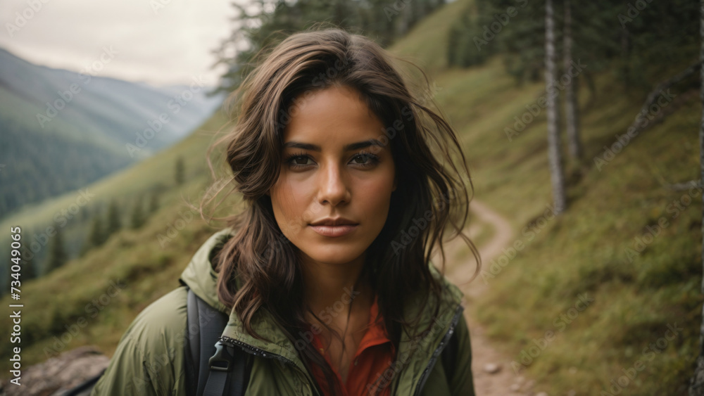 A woman on a hiking trip