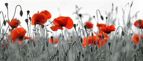 Red poppies on monochrome picture