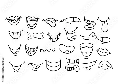 Cartoon mouths line icons set. Character face element