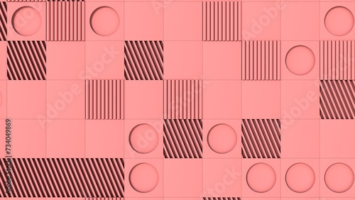 different tiles intersect creating a pattern in pink