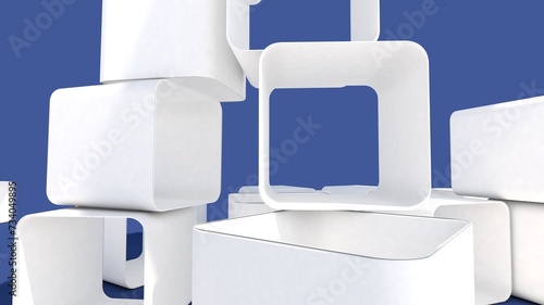 Cubes in white stacked on a blue background