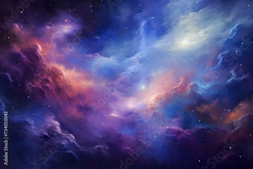 an unveiling of the universe: a deep space symphony of distant galaxies and colorful nebulas in vibrant shades of blue and purple. Generative AI
