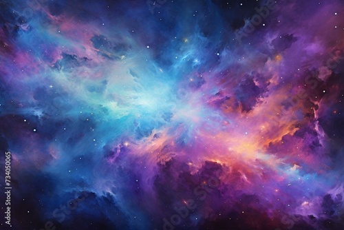 an unveiling of the universe: a deep space symphony of distant galaxies and colorful nebulas in vibrant shades of blue and purple. Generative AI