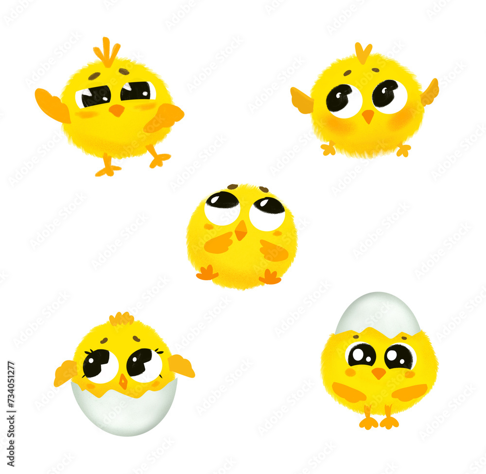 cute little cartoon chicks isolated on white