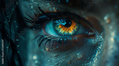 Macro close up of a colorful zombie female eye
