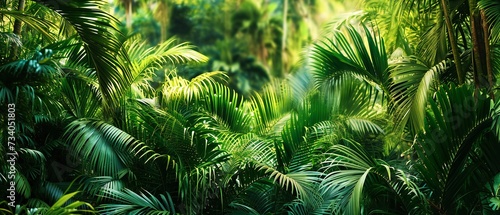 Palm and Fern tropical plants leaf. Nature green background.