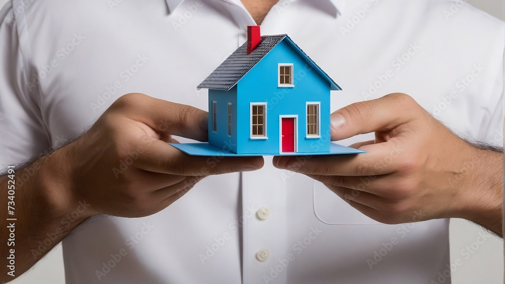 Real estate agent offer house represented by model ,Real estate investment concept Real estate agent offer house represented by model ,Real estate investment concept