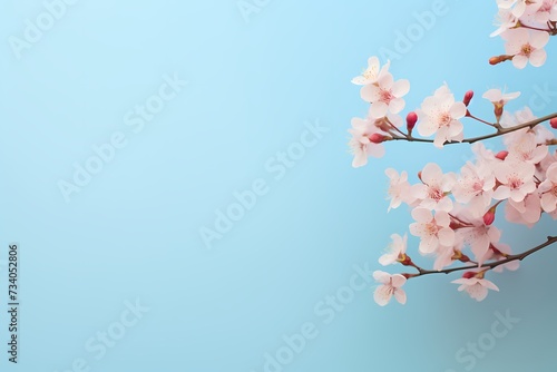 View from above  capturing the elegance of a tiny blossom against a soft  bright pastel background  leaving space for text.