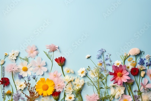 High-definition photo of assorted wildflowers on a pastel surface, designed for seamless text integration.