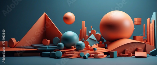 3d rendering of an abstract city with various shapes
