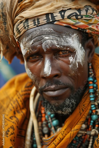 Saharan man with white paint on the face portrait