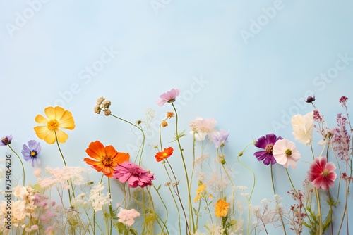 High-definition photo of assorted wildflowers on a pastel surface  designed for seamless text integration.