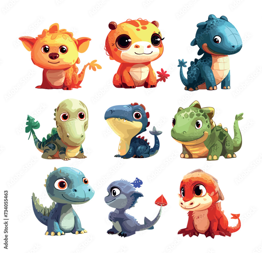 Cute dinosaurs bundle hand drawn style. Sweet baby dinos. Cartoon vector design for kids. Hand drawn childrens illustration for posters, books, shirt, isolated on white background Cute dinosaurs bundle hand drawn style. Sweet baby dinos. Cartoon vector design for kids. Hand drawn childrens illustration for posters, books, shirt, isolated on white background