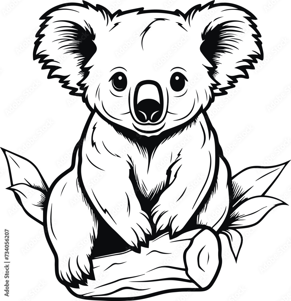 Fototapeta premium Realistic koala sits on a tree, koala in leaf, vector illustration