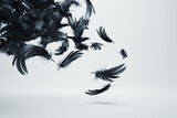 black feathers falling through the air in the style o