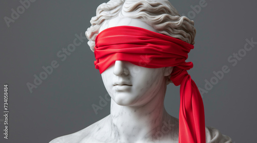 Blindfolded Statue with Red Cloth: A Metaphor for Justice or Ignorance