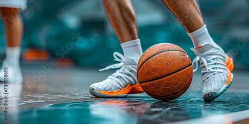 A Skilled Basketball Player Executes Dribbling Techniques In A Competitive Game. Concept Basketball Dribbling Techniques, Competitive Game, Skilled Player, Sports Photography