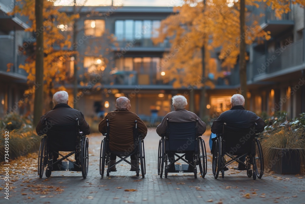 Residence for the Third Age, elderly people in wheelchairs chatting with each other