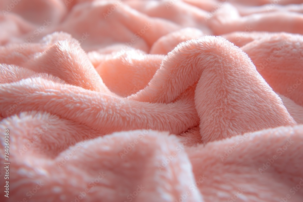 A detailed view of a pink blanket laid neatly on a bed, showcasing its warm and inviting color. A detailed view of a pink blanket laid neatly on a bed, showcasing its warm and inviting color.