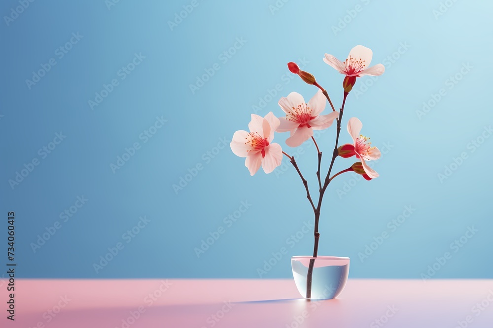 Little blossom gracefully isolated on a vivid solid surface, leaving room for personalized text.
