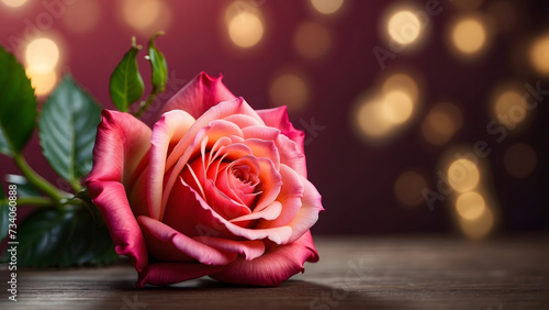 red rose with water drops with blurry background with light bokeh  valentines day background