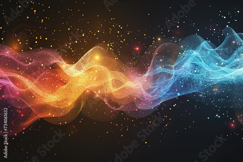 Abstract futuristic wave with colorful lines connecting dots data communication AI generated