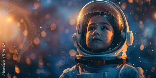 Child Artist Dressed As An Astronaut With Dreams Set On The Stars. Concept Fairy Tale Fantasy, Magical Forest, Adventure Awaits, Enchanting Wonderland, Whimsical Dreams