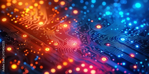 Vibrant And Abstract Circuit Board Background With Digital Glowing Waves, Ideal For Technology Themes. Concept Nature-Inspired Landscapes, Elegant And Classic Portraits, Artistic Macro Photography