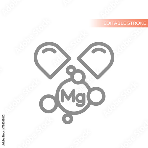 Magnesium capsule line vector icon. Mg pill micronutrient outline.