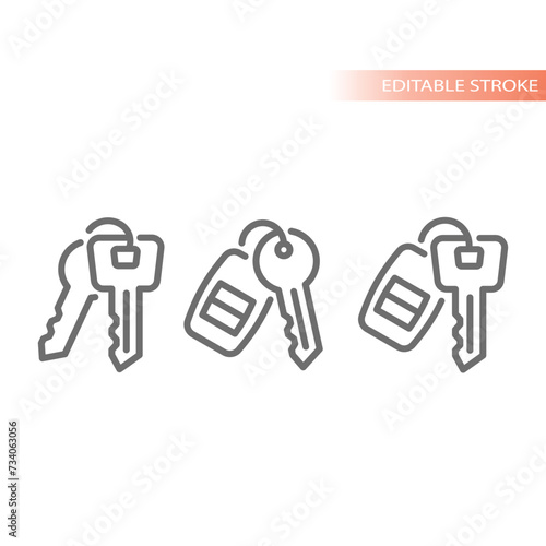 Car keys line vector icon. Key or keyring outline symbol.
