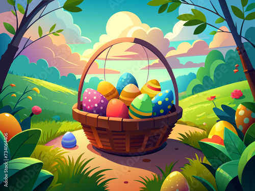 Close-up of colorful Easter eggs in a basket