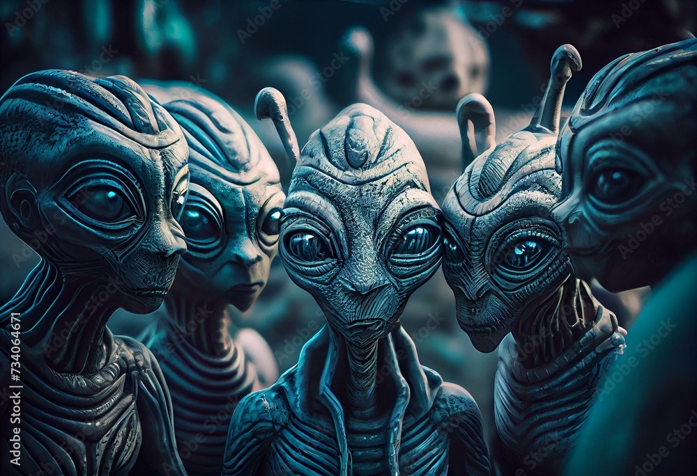 Group of aliens secret world government, concept of Conspiracy Theory and Extraterrestrial Life, created with Generative AI technology - obrazy, fototapety, plakaty 