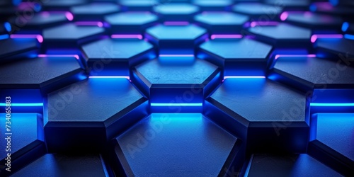 Hexagonal Abstract Background With Vibrant Blue Neon Lights  Digitally Rendered In 3D. Concept Hexagonal Abstract Background  Vibrant Blue Neon Lights  3D Digital Render