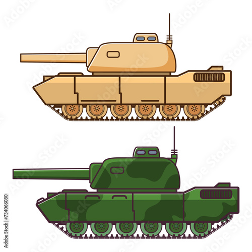 Military vehicle with gun. Armored vehicle.Weapons for modern warfare.Tank outline simple icon.Outline vector illustration.Isolated on white background.