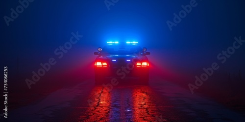 Intense Police Car Chase In A Foggy Night, Adrenaline On The Rise. Concept Thrilling Car Chase, Nighttime Pursuit, Foggy Escape, Adrenaline-Fueled Action