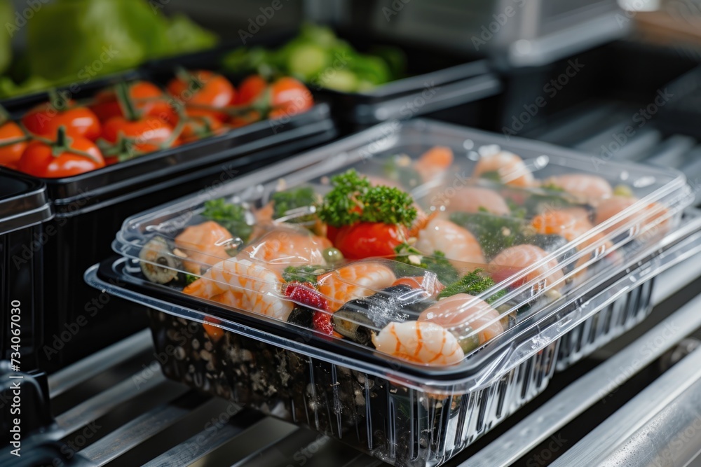 Catering food packaged in a plastic box