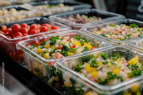 Catering food packaged in a plastic box photo