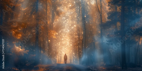 Journeying Through An Enchanted Forest: A Guided Path Of Shimmering Light Into The Dream World. Concept Nature's Healing Power, Capturing Tranquility, Serene Landscapes