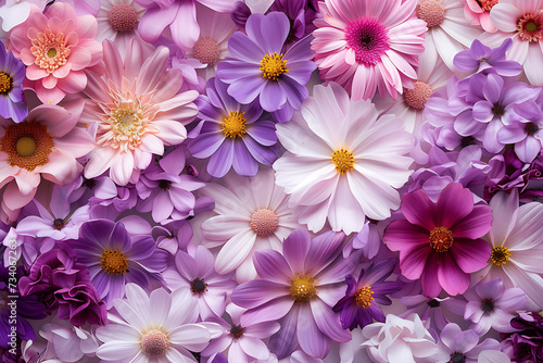 colorful flowers in various shapes and sizes arranged