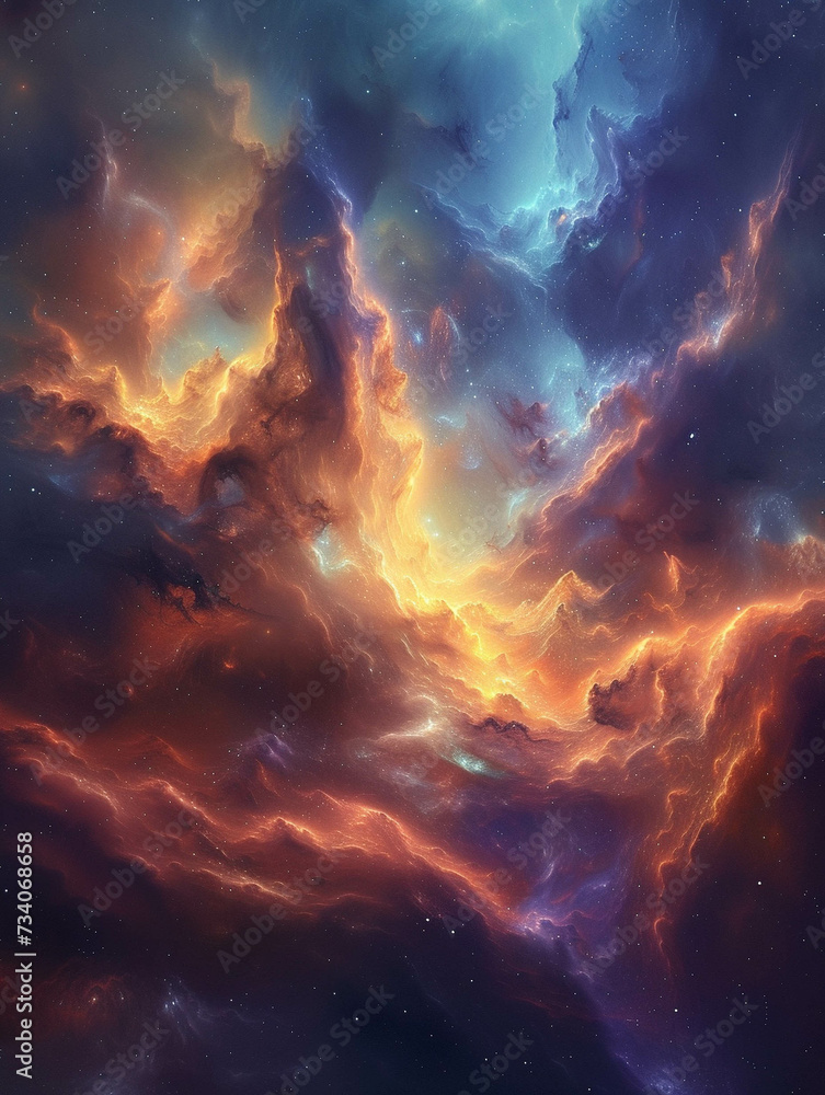 Create a fantasy landscape where nebulae form the backdrop for a devils enchanting realm