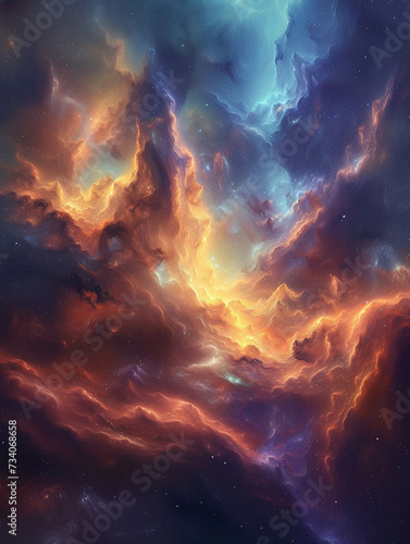 Create a fantasy landscape where nebulae form the backdrop for a devils enchanting realm © Thanapipat
